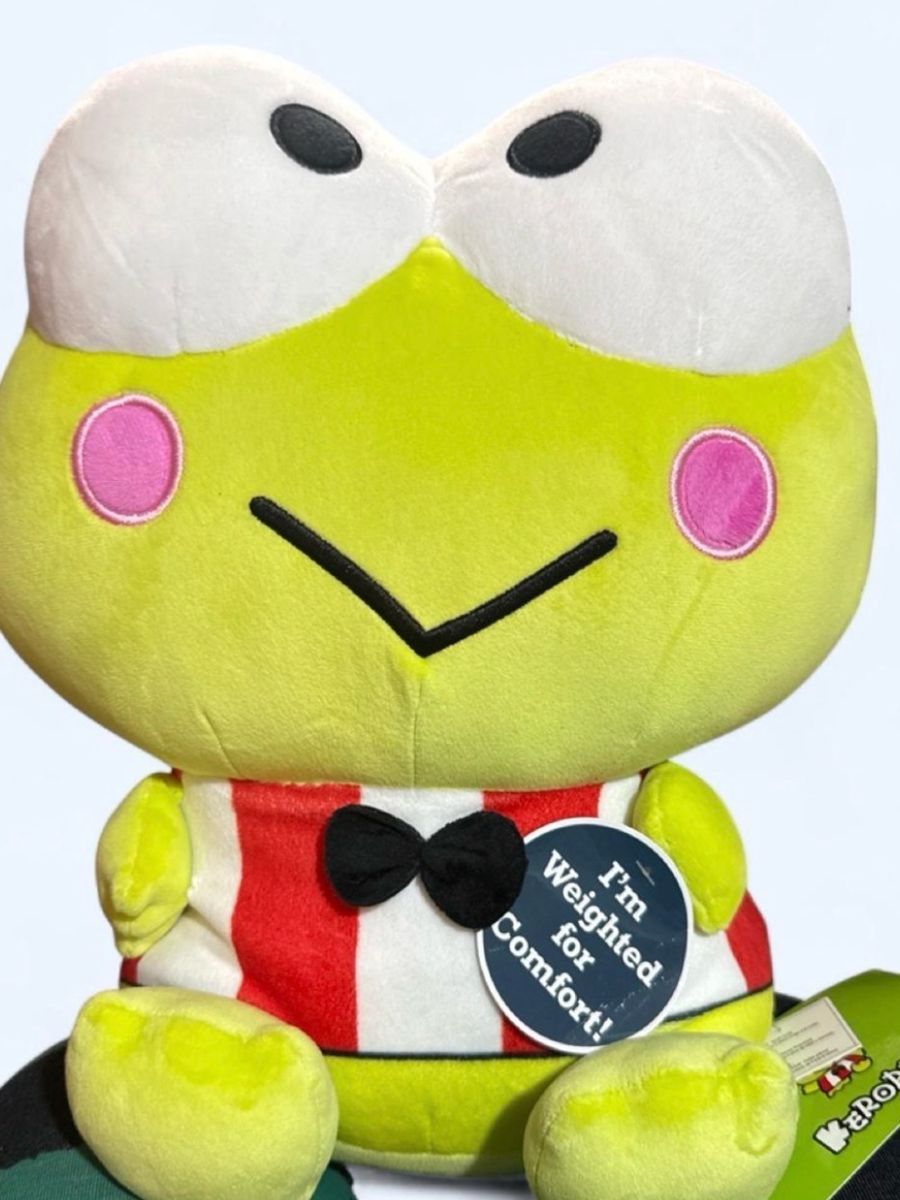 Sanrio Green Frog Plush with Pink Cheeks and Black Bow